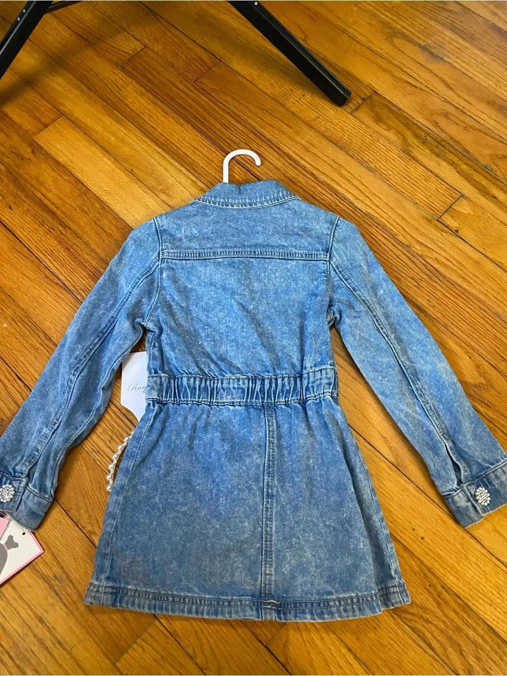 Rare Editions Light Blue Denim Dress with Crystal Buttons & Matching Headband 2T